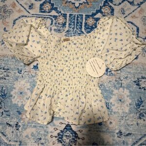 Smocked Puff Sleeve Floral Top